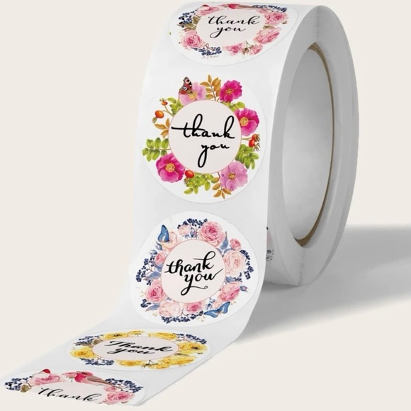 1 Roll of Flower Design Thank You Stickers - Picture 2 of 3